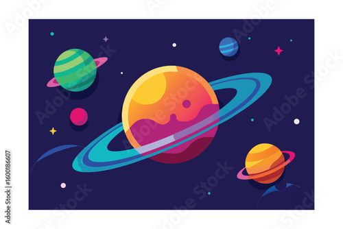Cosmic Artwork Showing A Glowing Sun Saturns Rings