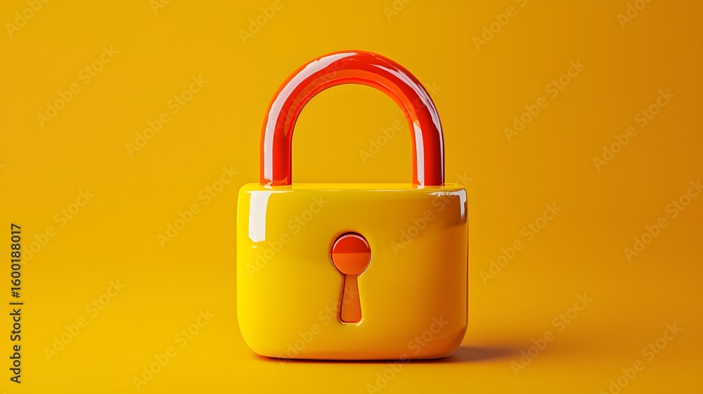 Vibrant yellow security lock on a colorful background Vibrant yellow security lock on a colorful background