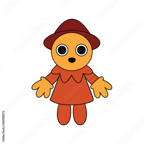 Childlike Scarecrow With Oversized Gloves And Straw Hat