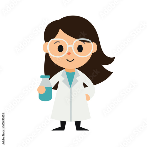 Cartoon Scientist Girl With Goggles And Beaker