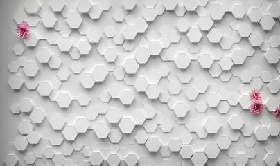 Papier peint photo  abstract white hexagonal wall design  © wetzkaz
