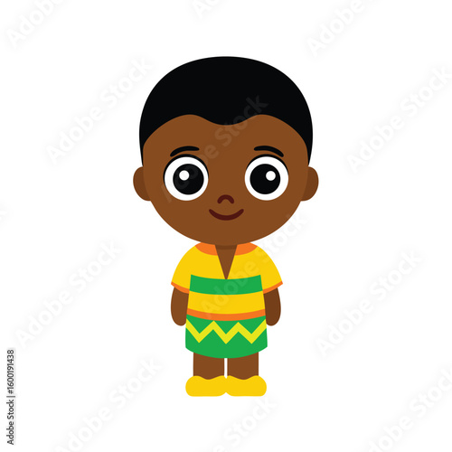Cartoon Of A Cheerful African Boy Wearing Traditional Attire