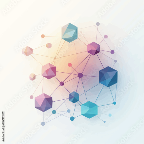 Geometric vector with angular figures connected by segmented path in modern network  