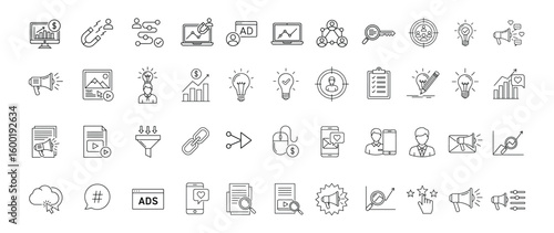 Digital Marketing, SEO & Online Business Line Icons Set