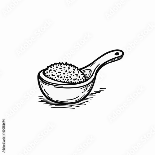Line art vector of a measuring spoon filled with chia seeds  