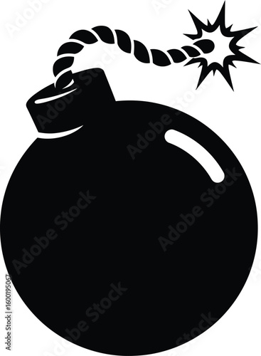 Classic Cartoon Bomb Icon with Lit Fuse, Danger Symbol