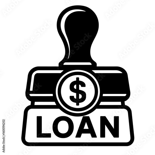 A black-and-white vector illustration of a rubber stamp with a dollar sign and the word "LOAN" on it, representing financial approval and lending processes.