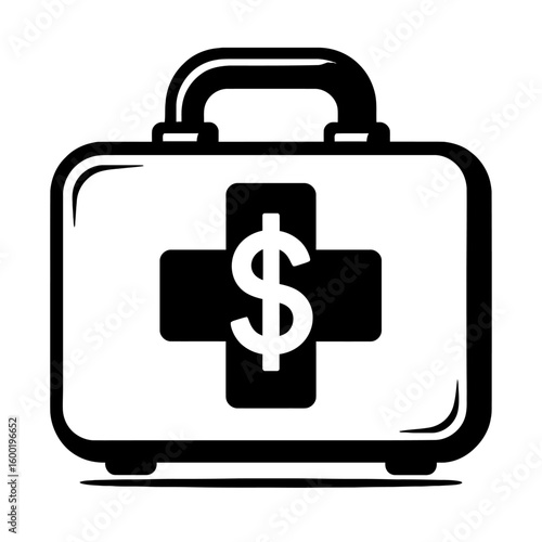 A stylized vector graphic of a first-aid kit with a dollar sign on the cross, symbolizing financial aid, emergency funds, or economic support. The clean, modern design is suitable for business, financ