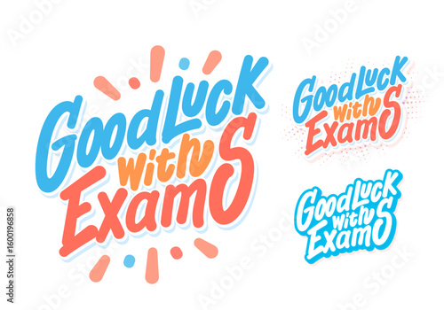 Good Luck with Exams. Handwritten Vector Typography set. 