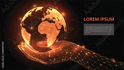 Global Responsibility in Hand: An abstract representation of a human hand cradling the Earth, illuminated by glowing digital connections.