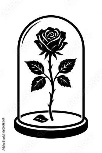 Enchanted Rose in Bell Jar Vector - Beauty and Magic Symbol