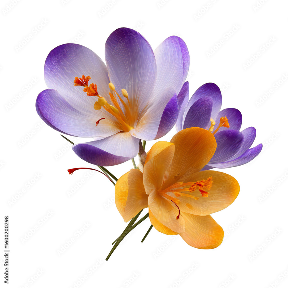 Fototapeta premium Elegant blooming crocus flowers arrangement presenting spring beauty and vibrant colors on transparent background