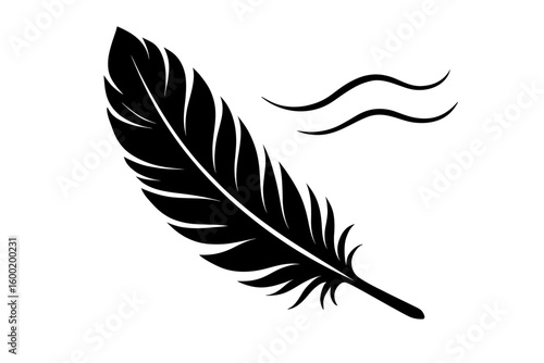 Delicate Feather with Wavy Air Lines - Lightness and Freedom Vector