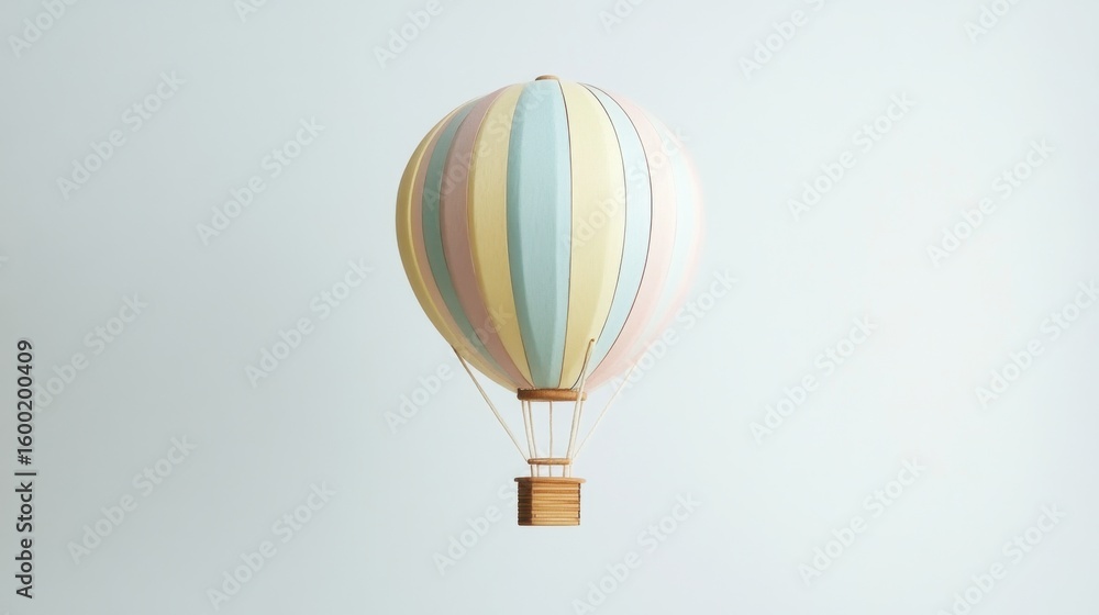 Fototapeta premium Pastel Hot Air Balloon Soaring in Isolated Background, 3D Rendering, Dreamy Image of Adventure and Freedom