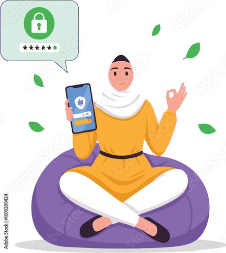 Muslim woman doing yoga with phone security