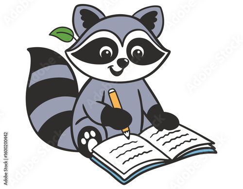 Waschbär schreibt ins Heft