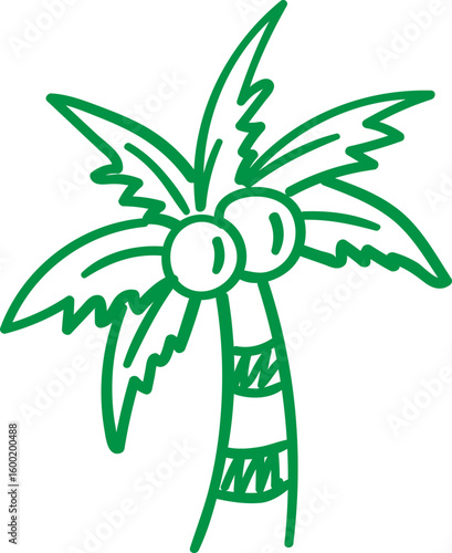 Coconut tree doodle line