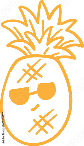 funny smiling pineapple doodle line