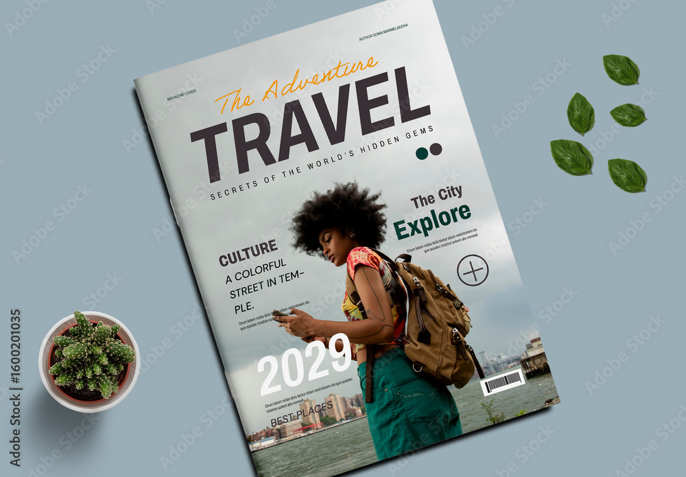 Adventure Travel Magazine Cover Design Stock Template | Adobe Stock