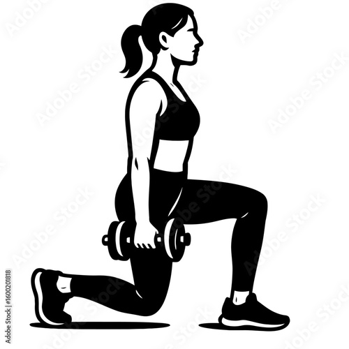 Woman Doing Dumbbell Lunge Exercise - Leg Strength Fitness Icon