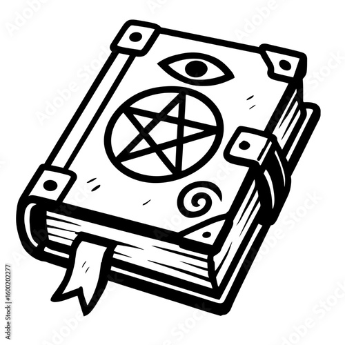 Mystical Grimoire Spell Book Icon Vector - Ancient Magic and Occult Symbols