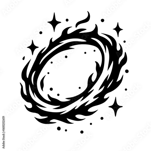 Fiery Magic Circle Icon Vector - Mystical Energy Portal with Sparkles
