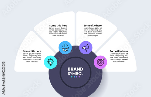 Infographic template. Semicircle with 4 parts and icons