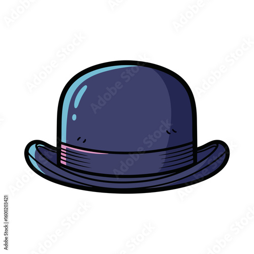 Bowler hat cartoon, colored cartoon with line art and white background. AI generated image.