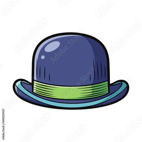 Bowler hat cartoon, colored cartoon with line art and white background. AI generated image.