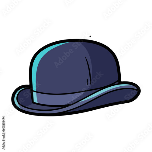 Bowler hat cartoon, colored cartoon with line art and white background. AI generated image.