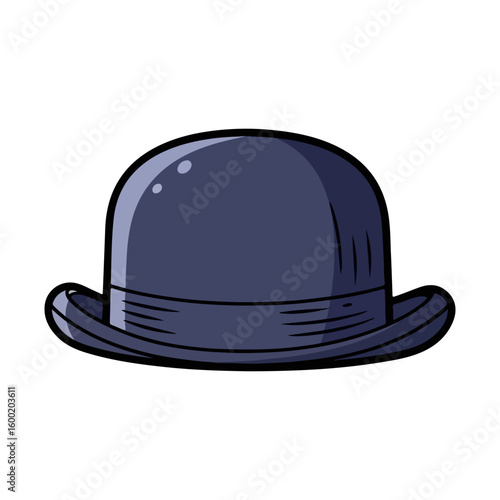 Bowler hat cartoon, colored cartoon with line art and white background. AI generated image.