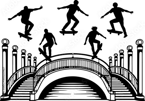 "Mountain Skateboarding Silhouette Scene" vector bundle