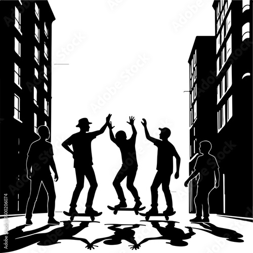 "Mountain Skateboarding Silhouette Scene" vector bundle