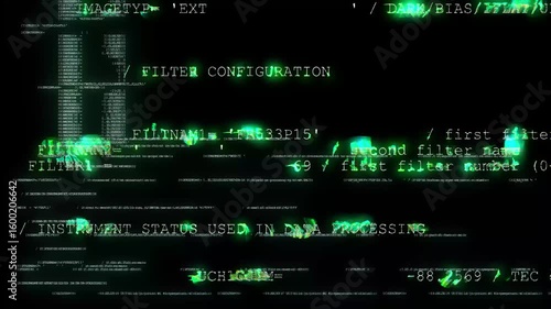 Futuristic green binary code display. Holographic data stream.