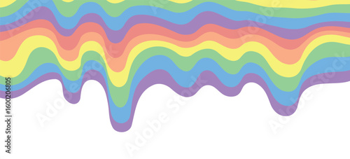 Abstract wavy rainbow design featuring smooth, flowing curves in a retro-inspired style. 