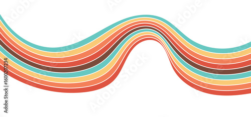 Colorful abstract retro rainbow background featuring vibrant lines, Abstract background of rainbow groovy Wavy Line design in 1970s Hippie Retro style.