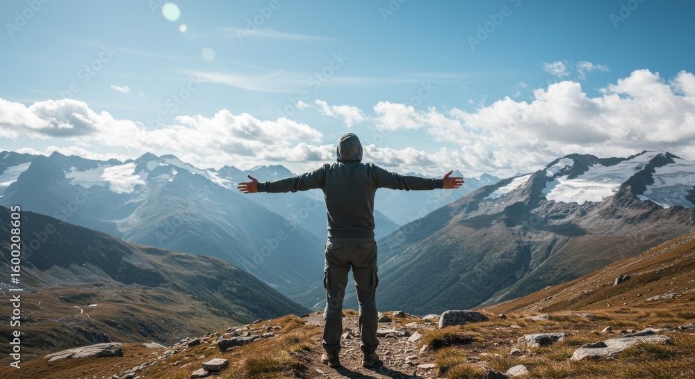 Obraz premium Solo Hiker Conquers the Peaks A Celebration of Freedom