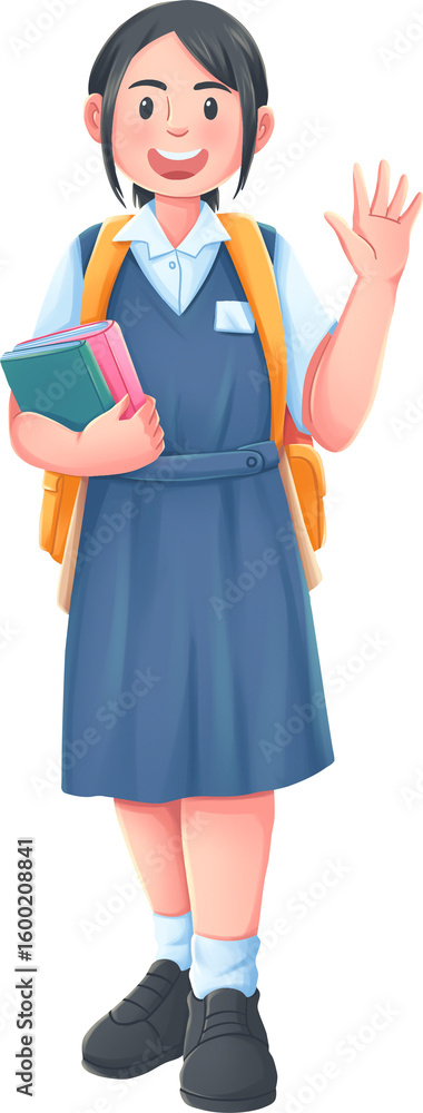 Malaysian Girl Student in Greeting Pose Illustration Malaysian Girl Student in Greeting Pose Illustration