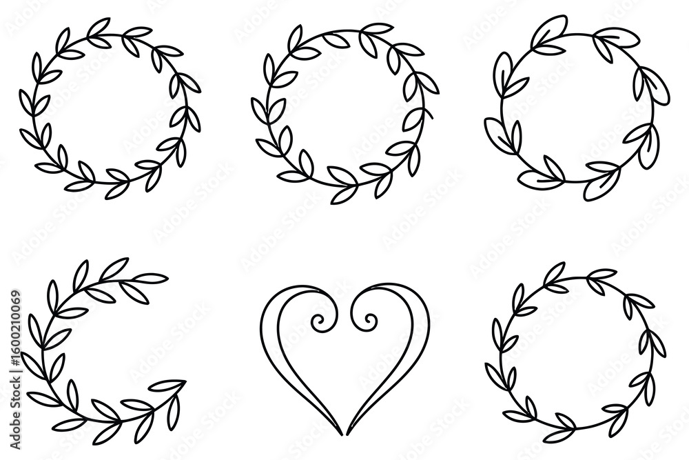 Fototapeta premium Set of vector floral design elements with flower, leaf, and swirl pattern for decoration and tattoo art illustration