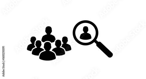 Silhouette of recruitment process with magnifying glass and group of p