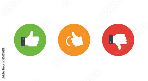 Thumbs up and down icons with green, yellow, and red backgrounds