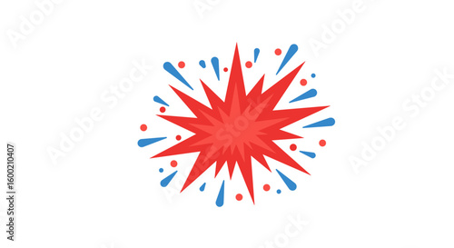 Colorful comic style explosion with red burst and blue accents