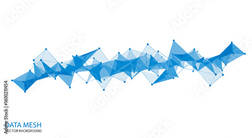 Abstract geometric mesh of connected transparent blue triangles in mod