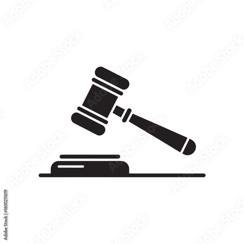 Black Gavel and Sound Block Silhouette - Justice, Auction, and Law Symbol Vector Illustration for Legal, Court, and Business Designs

