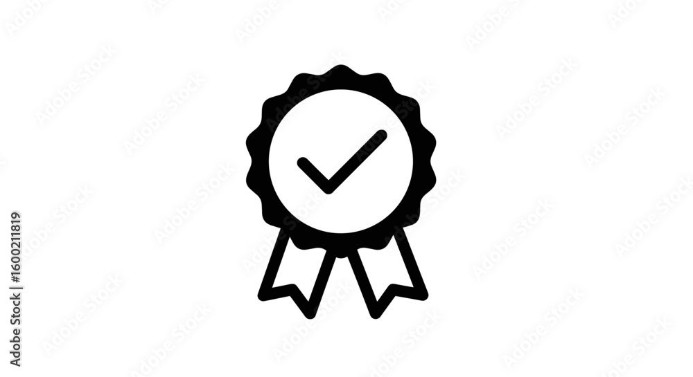 Award ribbon icon with check mark for achievement and quality Award ribbon icon with check mark for achievement and quality