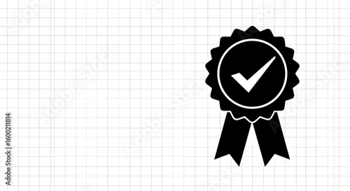 Silhouette badge with check mark on grid background