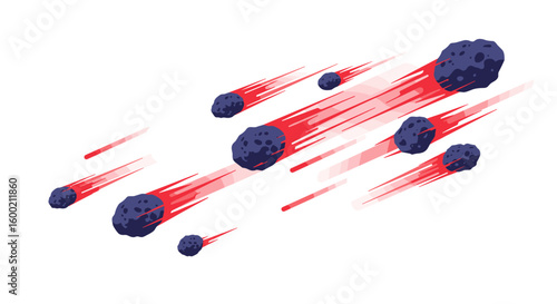 Dynamic meteor shower in motion style with vibrant red trails