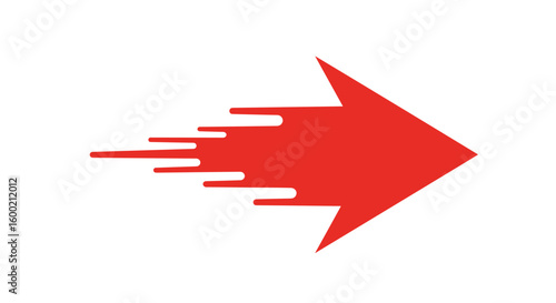 Dynamic red arrow with speed effect on white background