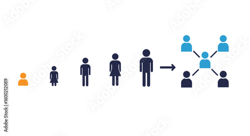 Growth progression and networking concept with human icons in flat des