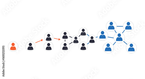 Flat style network diagram: influence and connections growth visualiza